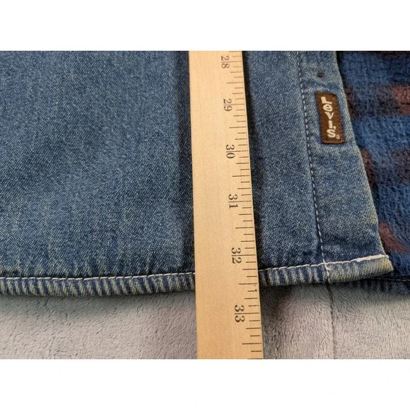Levi's Denim Chore Jacket Men's XXL Blue Fleece Lined Plaid Heavyweight Shacket - Picture 5 of 8